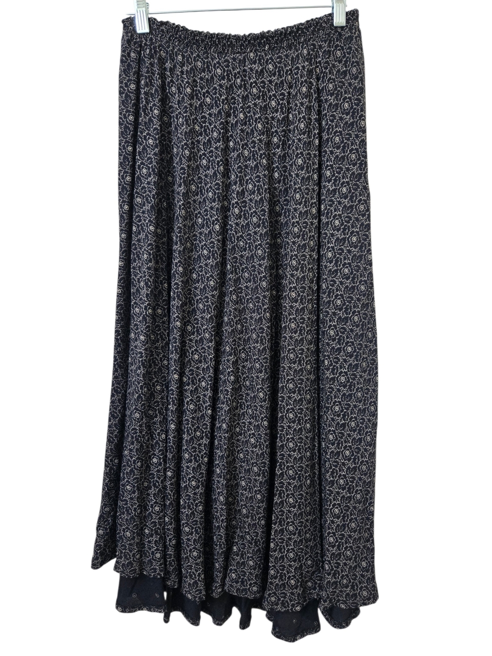 Boho Vintage Salaam Floral Maxi Skirt Black Cream 90s Whimsigoth One Size